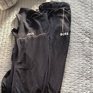 BOSS Kids Black Sweatpants with White Accents
